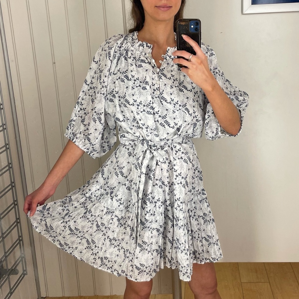 Cleobella White and Blue Floral Mini Dress
